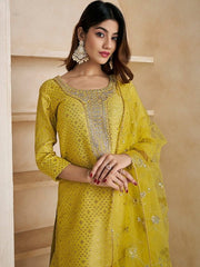 Mustard Gotta Patti Straight Kurta & Sharara With Dupatta - Inddus.com