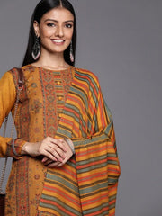 Mustard & Green Printed Woven Pashmina Winter Wear Unstitched Dress Material - Inddus.com