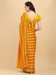 Mustard & Pink Floral Satin Saree - Inddus.com