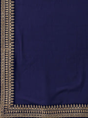 Navy Blue And Gold-Toned Embroidery Detailed Saree - Inddus.com