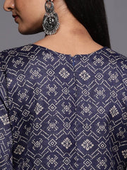 Navy Blue & Beige Printed Woven Pashmina Winter Wear Unstitched Dress Material - Inddus.com