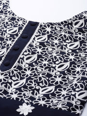 Navy Blue Embroidered Kurta - Inddus.com