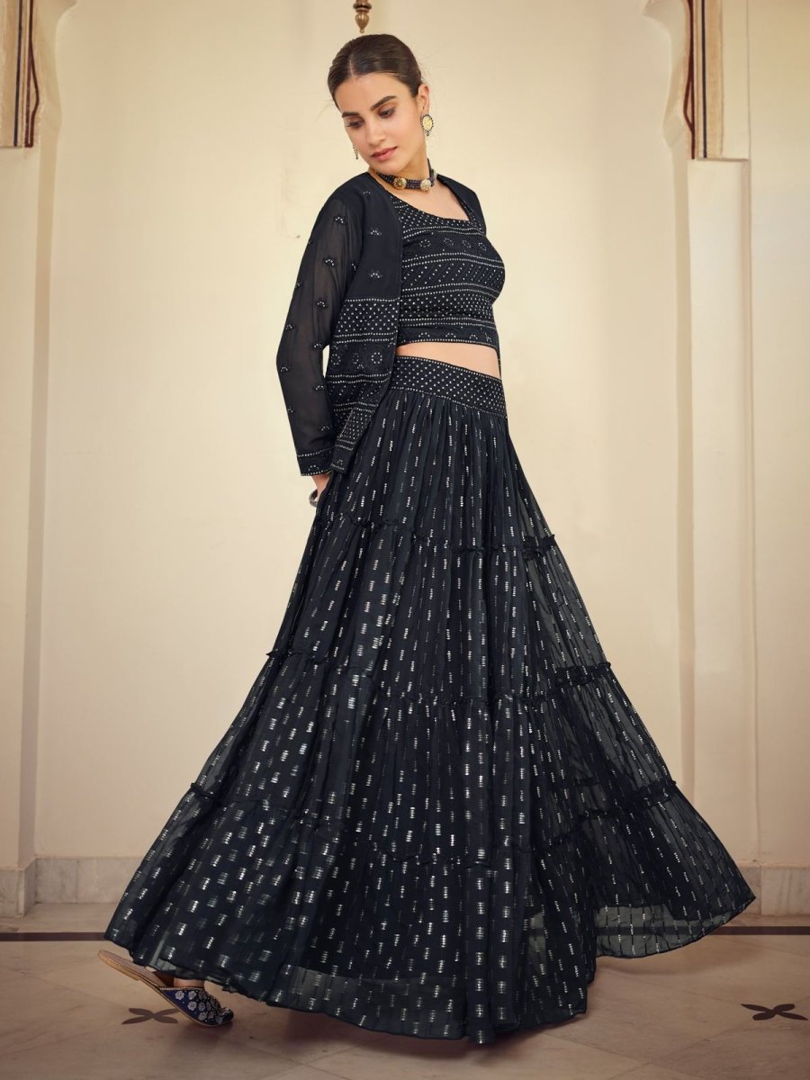 Navy Blue Georgette Wedding Lehenga Choli - Inddus.com