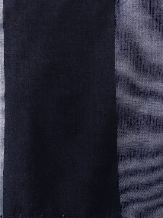 Navy Blue & Maroon Woven Design Saree - Inddus.com