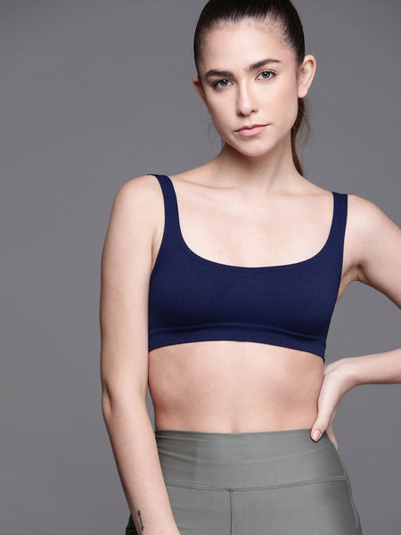 WOMEN NAVY BLUE BANDEAU SPORT BRA - Inddus.com