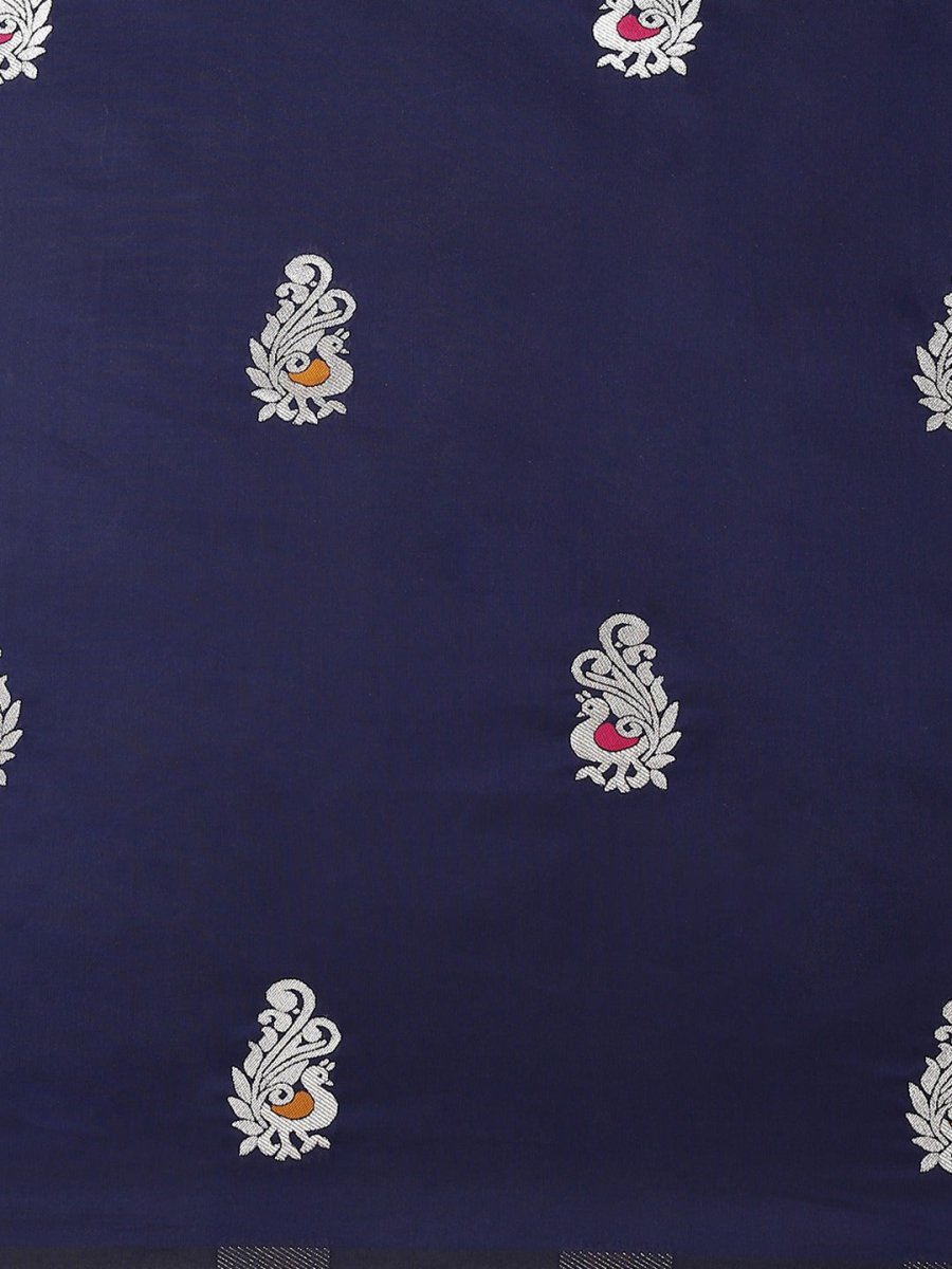 Navy Blue woven design Traditional Saree - Inddus.com