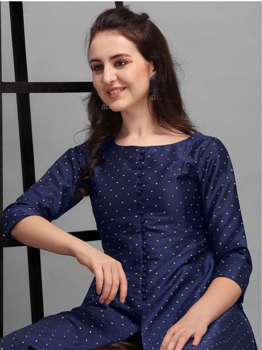 Navy Blue Woven Kurta - Inddus.com