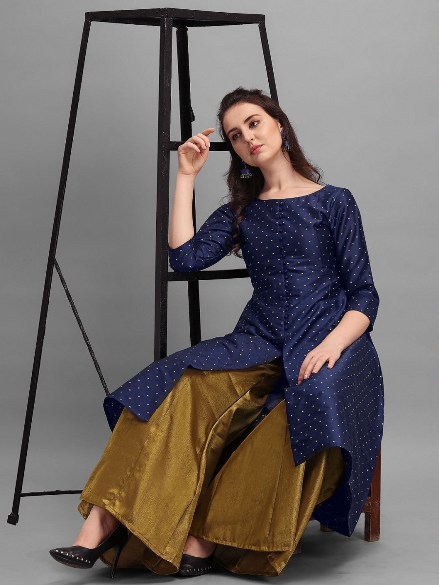 Navy Blue Woven Kurta - Inddus.com