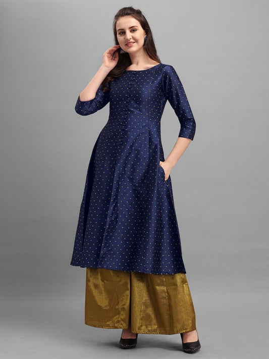 Navy Blue Woven Kurta - Inddus.com