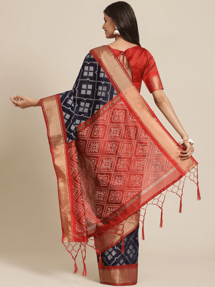 Navy Blue Zari Woven Banarasi Saree - Inddus.com