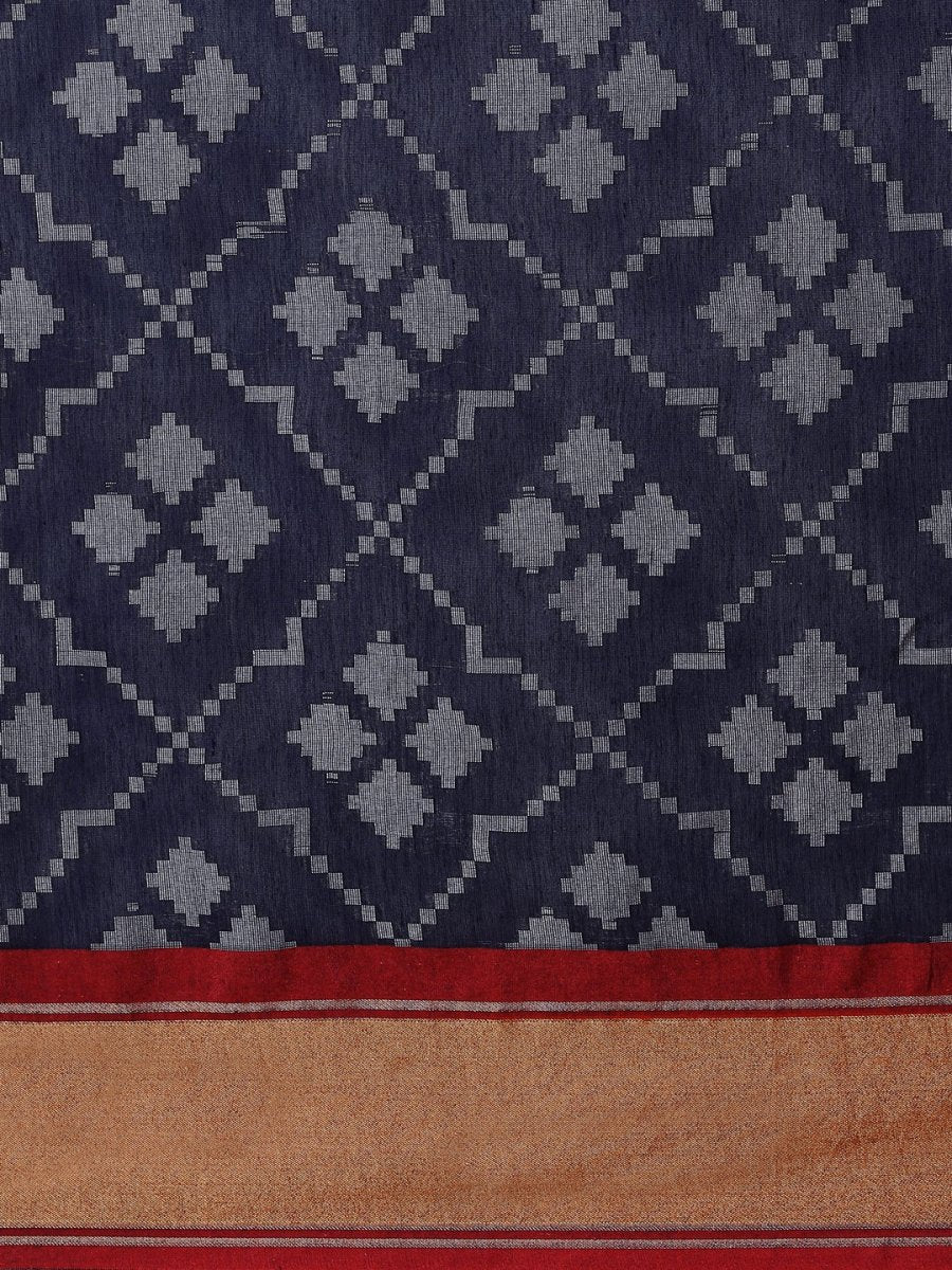 Navy Blue Zari Woven Banarasi Saree - Inddus.com