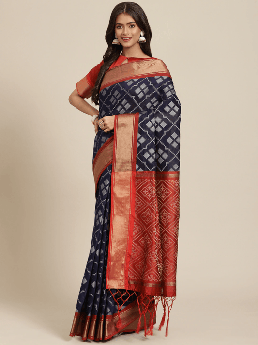 Navy Blue Zari Woven Banarasi Saree - Inddus.com