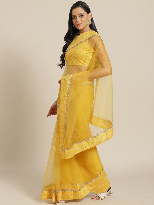 Net Mustard Festive Saree - inddus-us