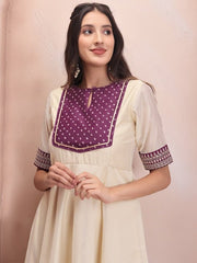 Off White Ethnic Motifs Printed Gotta Patti Anarkali Kurta with Trousers & Dupatta - Inddus.com