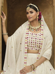 Off White Georgette Embroidered Lehenga Choli - Inddus.com