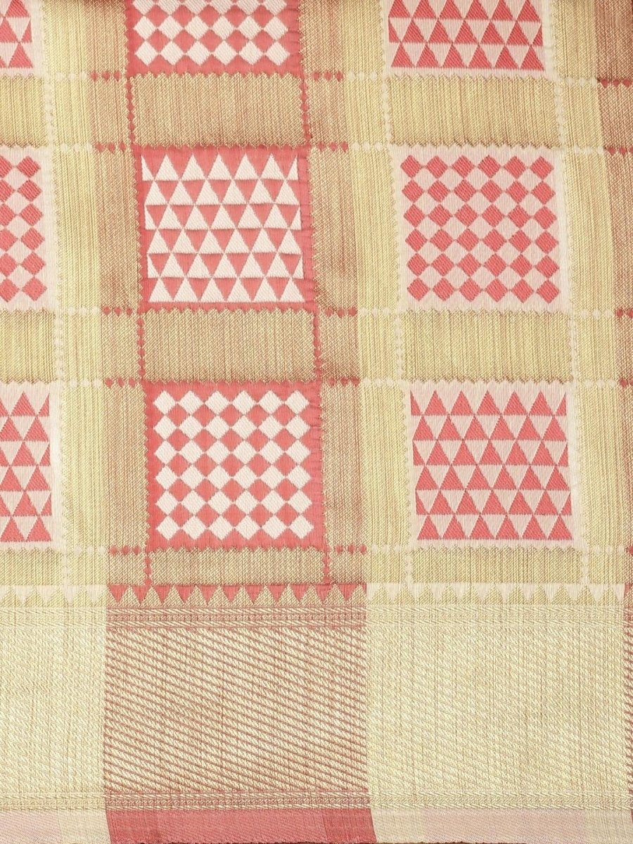 Off-White & Pink Silk Blend Woven Design Saree - inddus-us