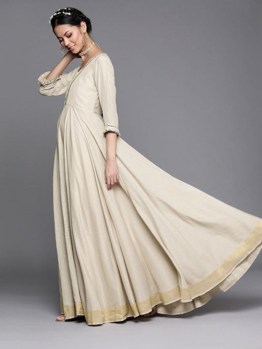 Off White Silk blend Solid Gown - Inddus.com