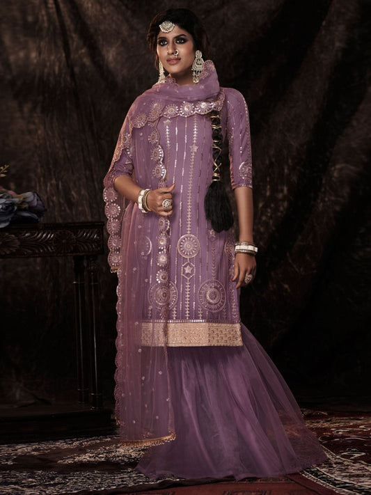 Onian Net Embroidered Sharara-Style-Suit - Inddus.com