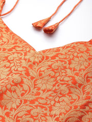 Orange & Gold-Toned Unstitched Dress Material - Inddus.com