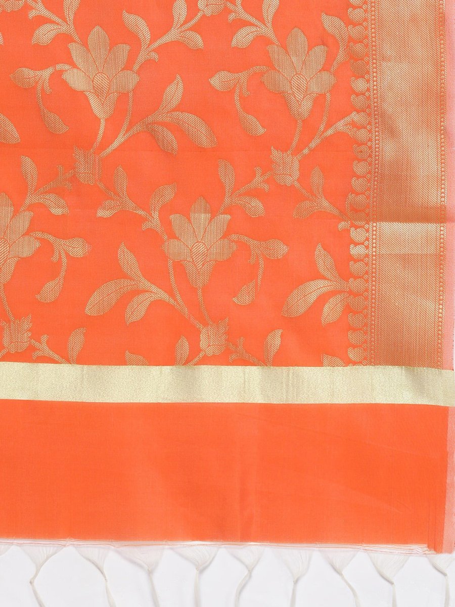 Orange & Gold-Toned Unstitched Dress Material - Inddus.com