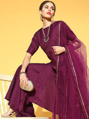 outstanding purple silk blend woven design kurta set