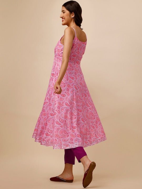 Paisley Printed Shoulder Straps Gotta Patti Kurta With Trousers - Inddus.com