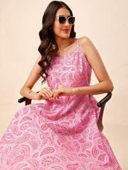 Paisley Printed Shoulder Straps Gotta Patti Kurta With Trousers - Inddus.com