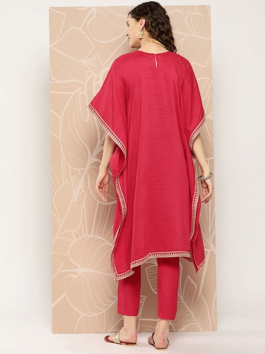 Paisley Yoke Design Kaftan Kurta With Trousers - Inddus.com