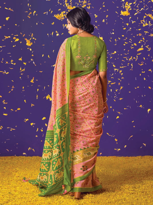 Peach Brasso Embroidered Saree - Inddus.com