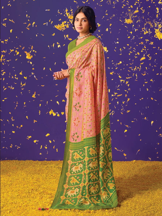 Peach Brasso Embroidered Saree - Inddus.com