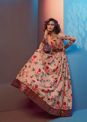 Peach Embroidered Wedding Anarkali Gown - Inddus.com