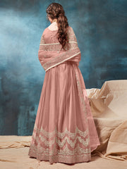 Peach Net Festive Wear Anarkali Suit - Inddus.com