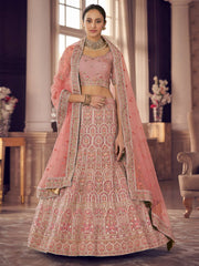 Peach Organza Partywear Lehenga Choli - Inddus.com