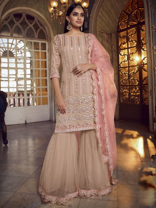 Peach Organza Partywear Sharara Suit - inddus-us