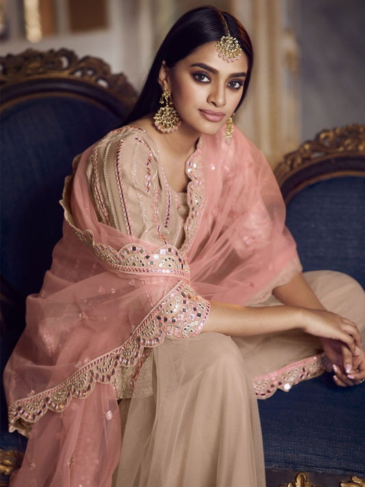 Peach Organza Partywear Sharara Suit - inddus-us