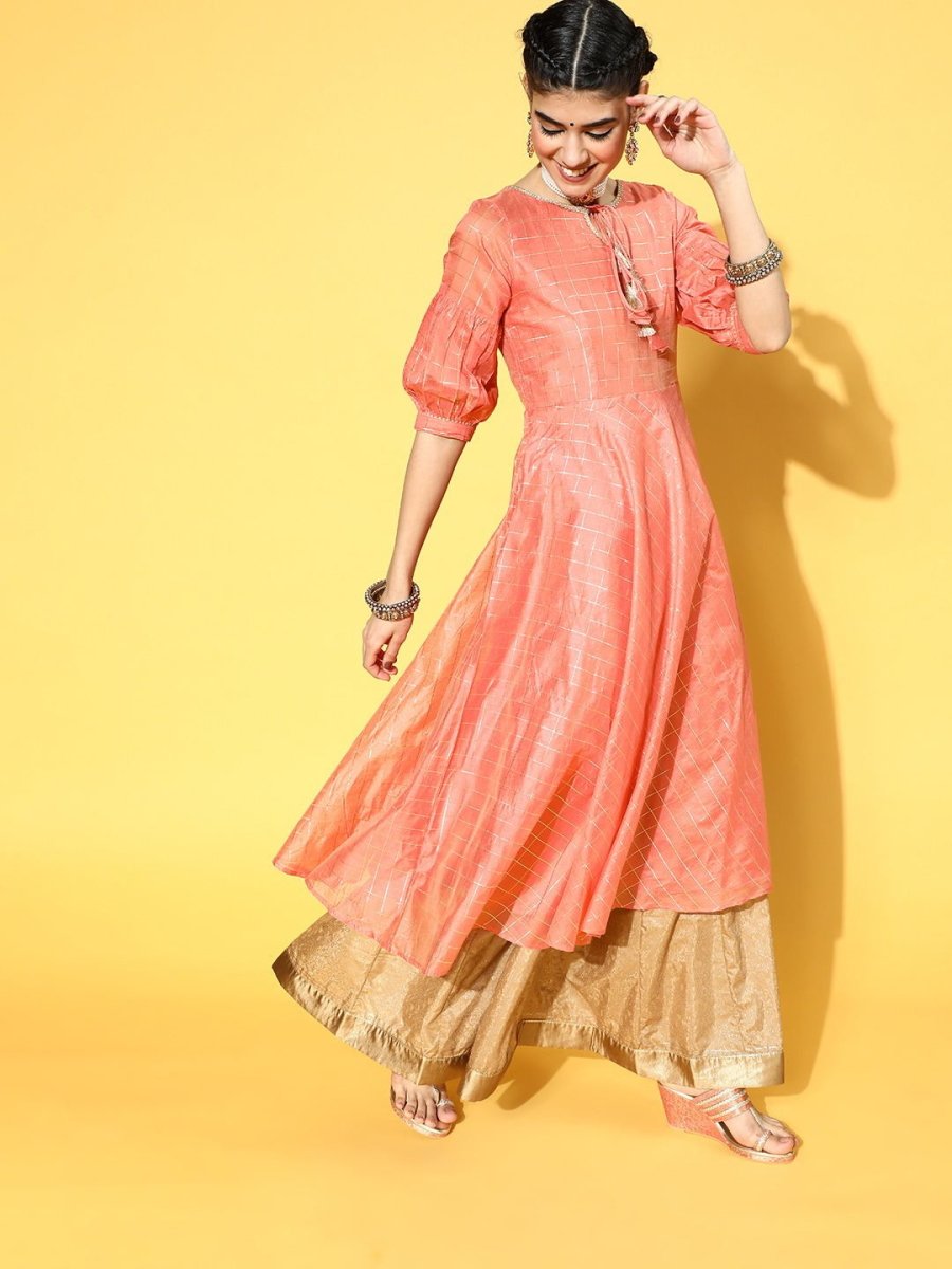 Peach Party Wear Kurta - Inddus.com