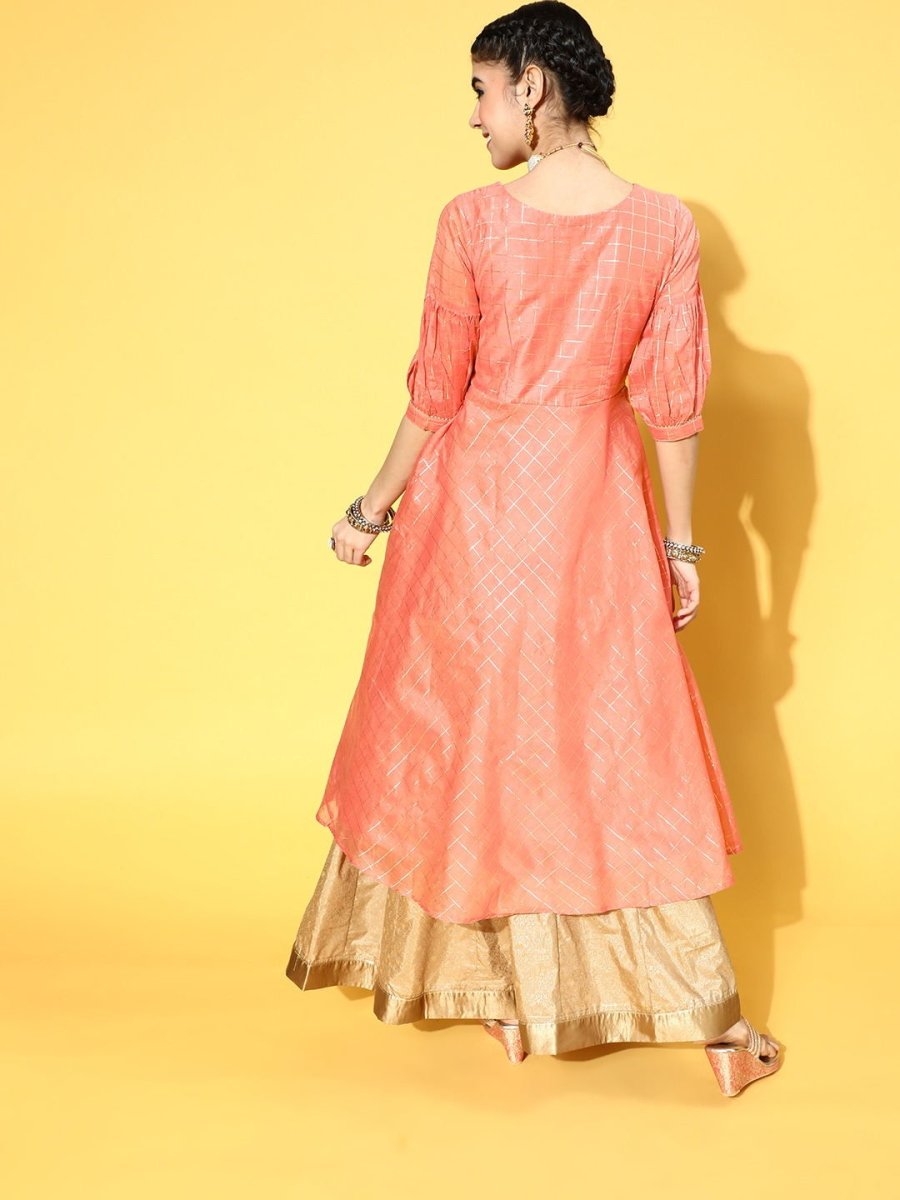 Peach Party Wear Kurta - Inddus.com