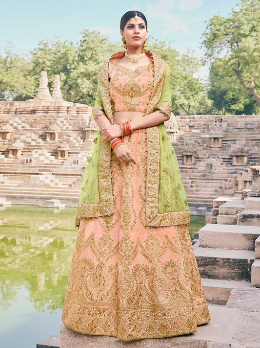 Peach Silk Designer Lehenga Choli - Inddus.com