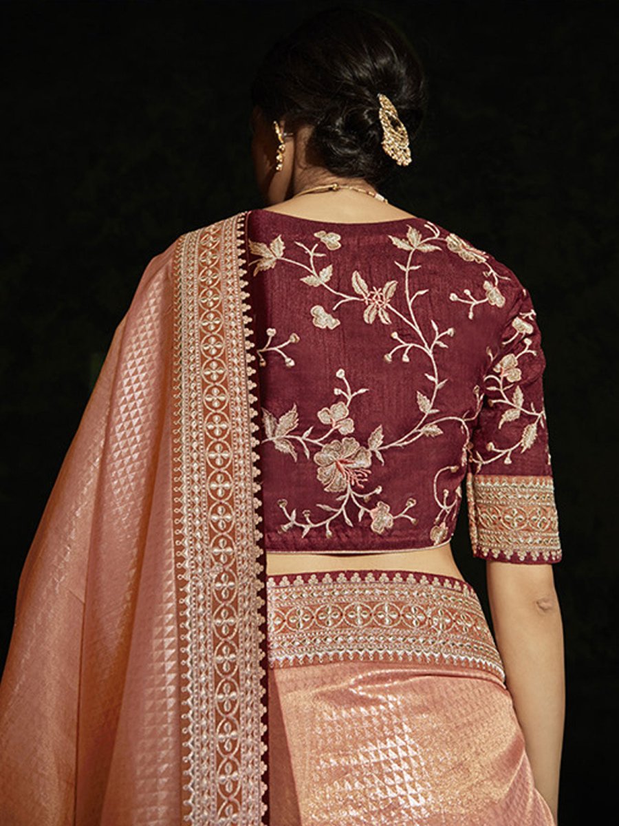 Peach Silk Traditional Saree - Inddus.com