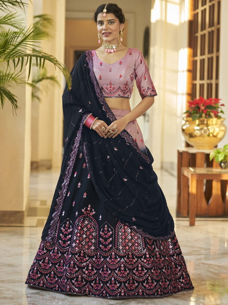 AanyaSri on Instagram: “Pink and blue classic combination of kanchi look  alike banaras silk lehenga… | Half saree designs, Blouse designs silk, Lehenga  saree design
