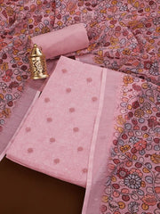 Pink & Blue Embroidered Linen Unstitched Dress Material - Inddus.com