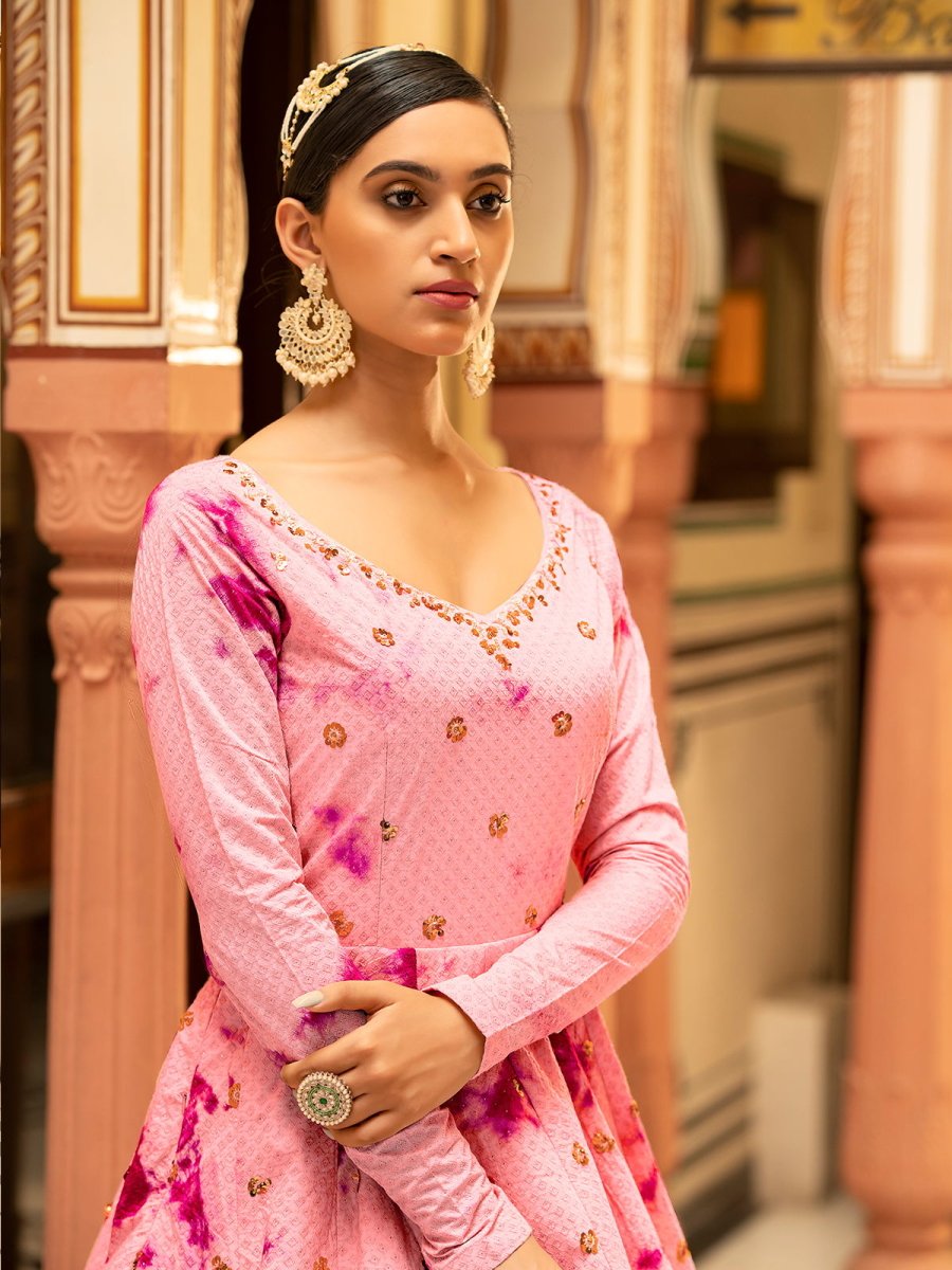 Pink Cotton Partywear Gown - Inddus.com