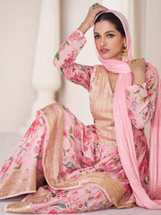 Pink Embroidered Partywear Sharara Style Suit - Inddus.com