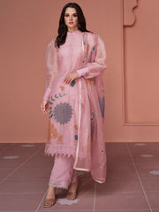 Pink Embroidered Partywear Straight-Cut-Suit - Inddus.com