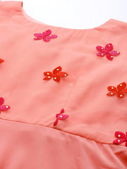 Pink Fit and Flared Embroidered Yoked Gown - Inddus.com