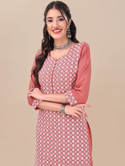 Pink Floral Embroidered Chikankari Pure Cotton Kurta & Trousers With Dupatta - Inddus.com