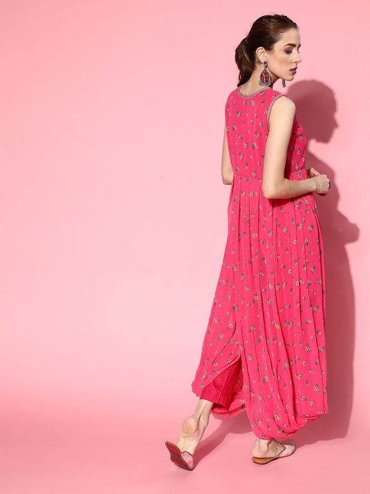 Pink Floral Printed Dhoti Top with Pants - Inddus.com