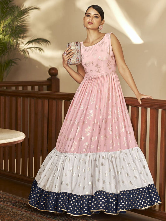 Pink Georgette Designer Gown - Inddus.com