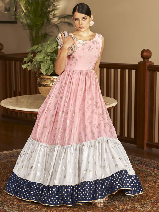 Pink Georgette Designer Gown - Inddus.com