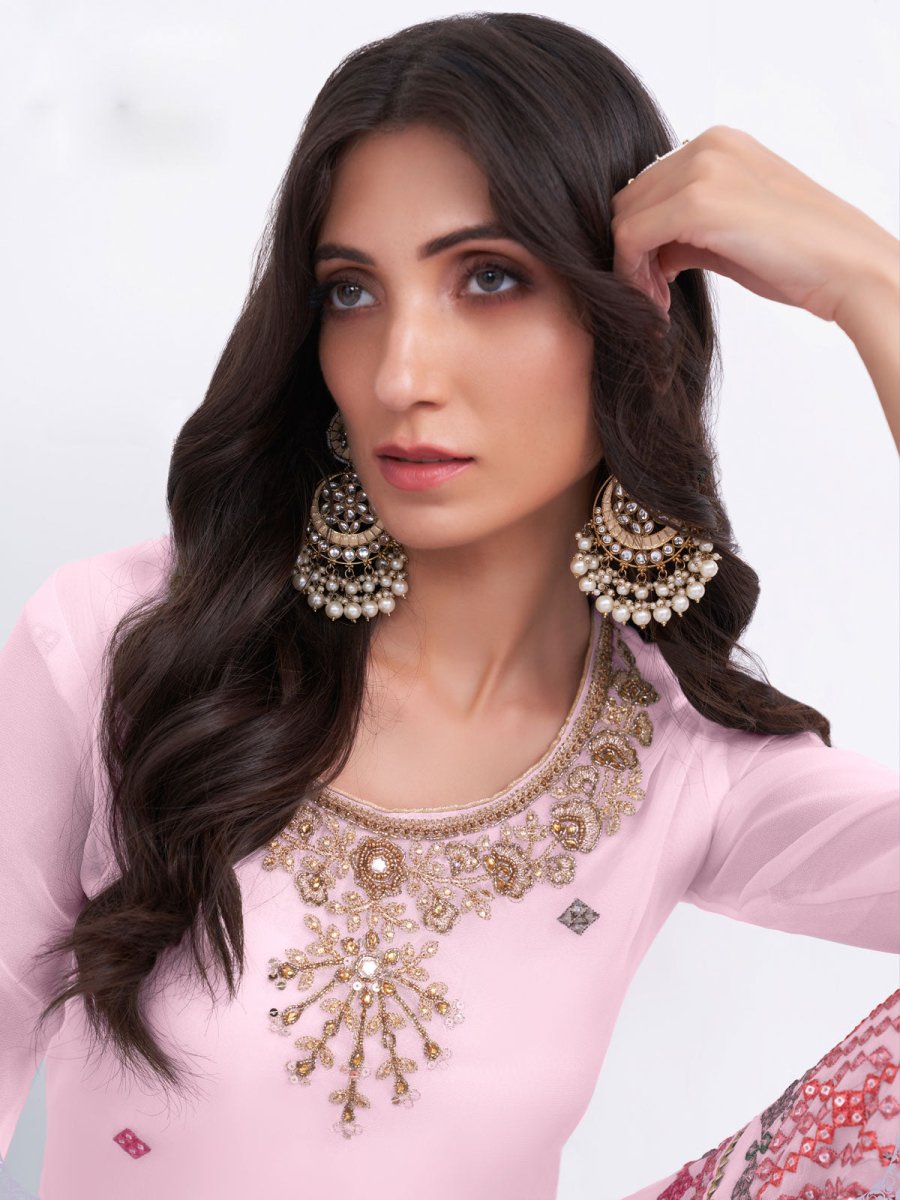 Pink Georgette Partywear Palazzo-Suit - Inddus.com